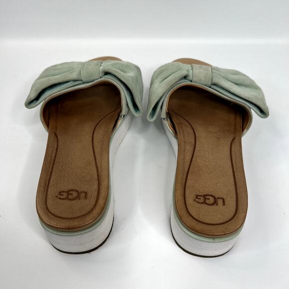 Ugg Joan Platform Slide Sandal Size 7 Aqua Blue Suede Bow Open Toe Comfort - Picture 5 of 10